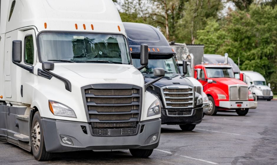 A fleet of semi trucks