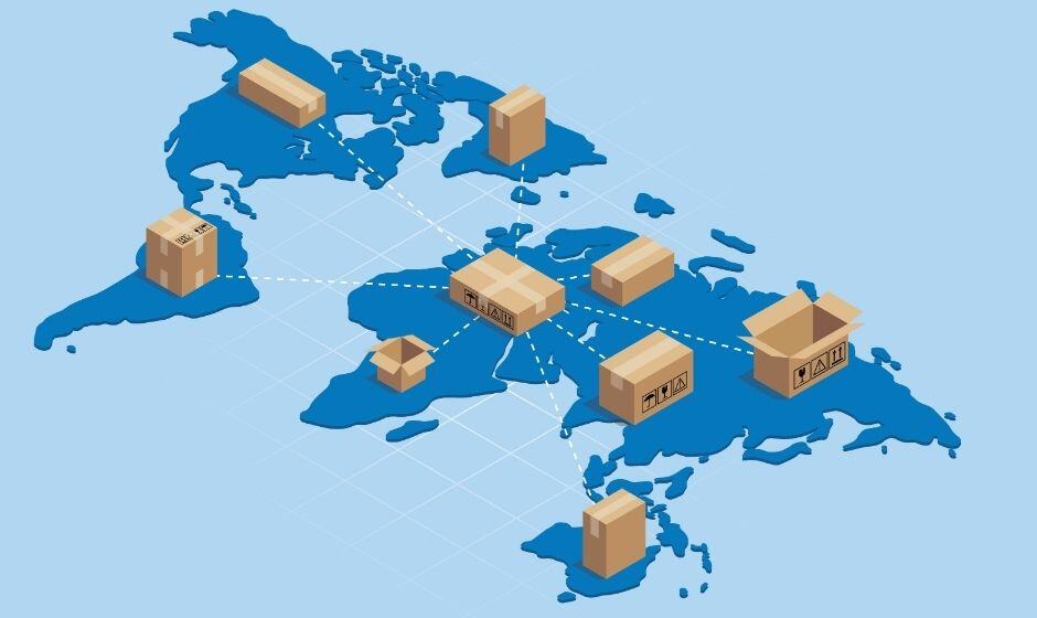 A graphic depicting an international enterprise shipping solution