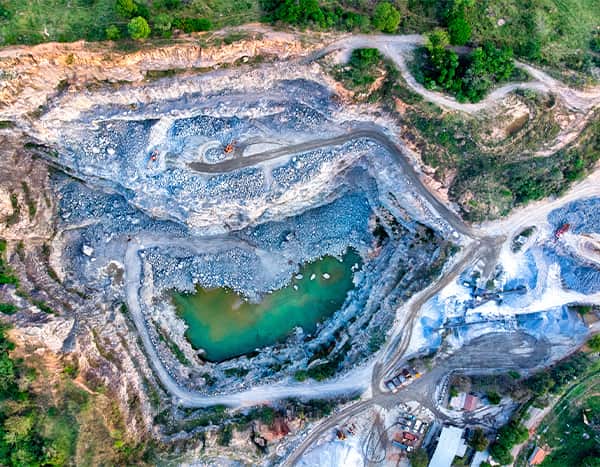 Aerial shot of a granite pit