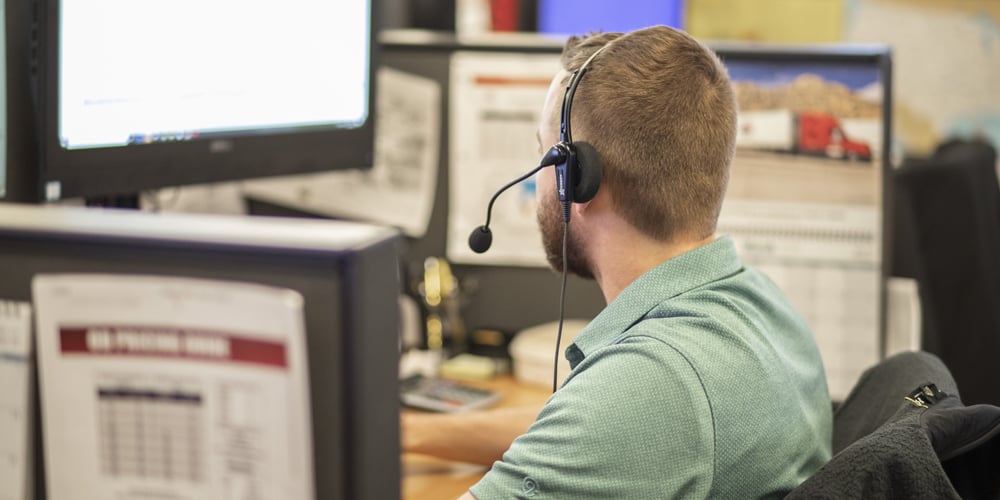 Sales person on cold call with headset