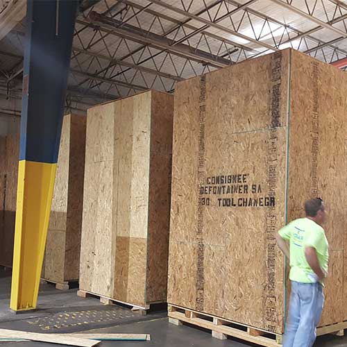 Big crates lined up in warehouse