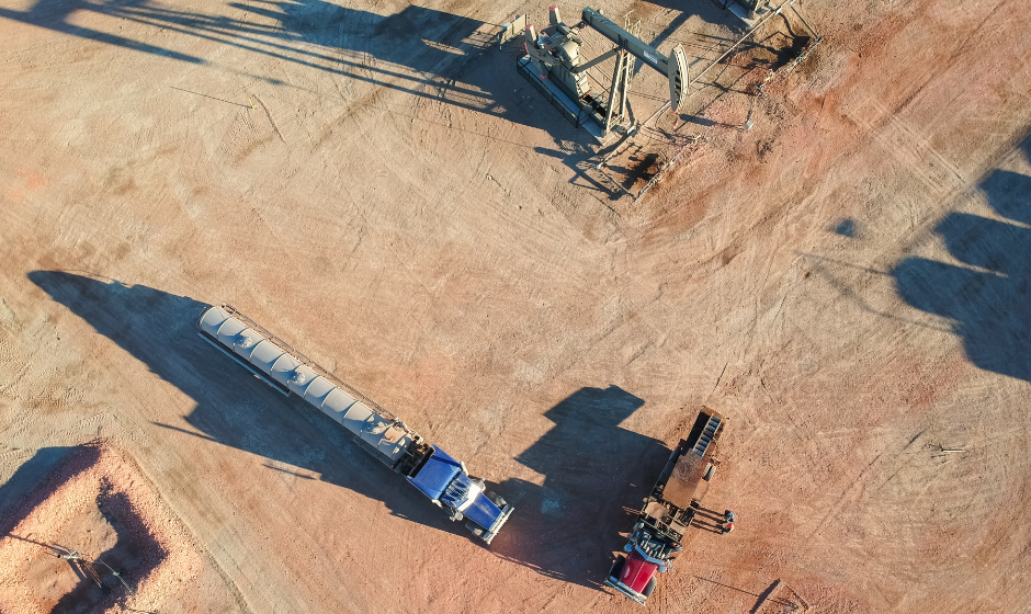 A semi truck on a North Dakota oil field