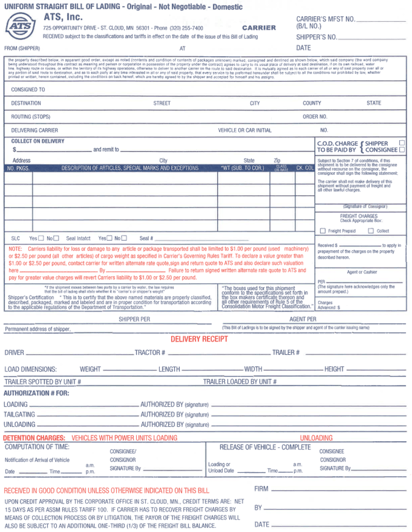 An example of a blank straight BOL.