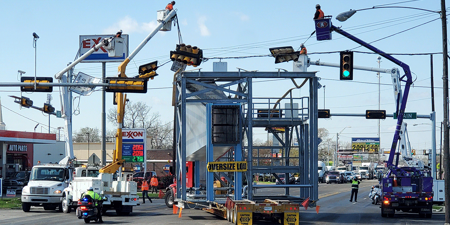 Large over-dimensional load headed through town