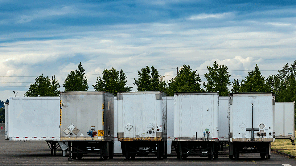 A trailer yard full of dry van trailers for use in power-only trucking