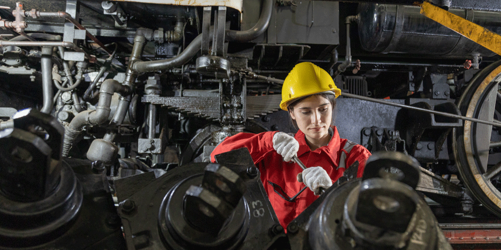 Train Diesel Mechanic working on equipment.