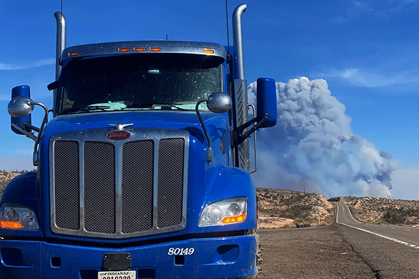 Semi truck parked on the highway
