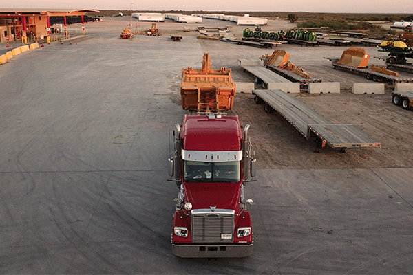 Semi truck parked in the trailer yard
